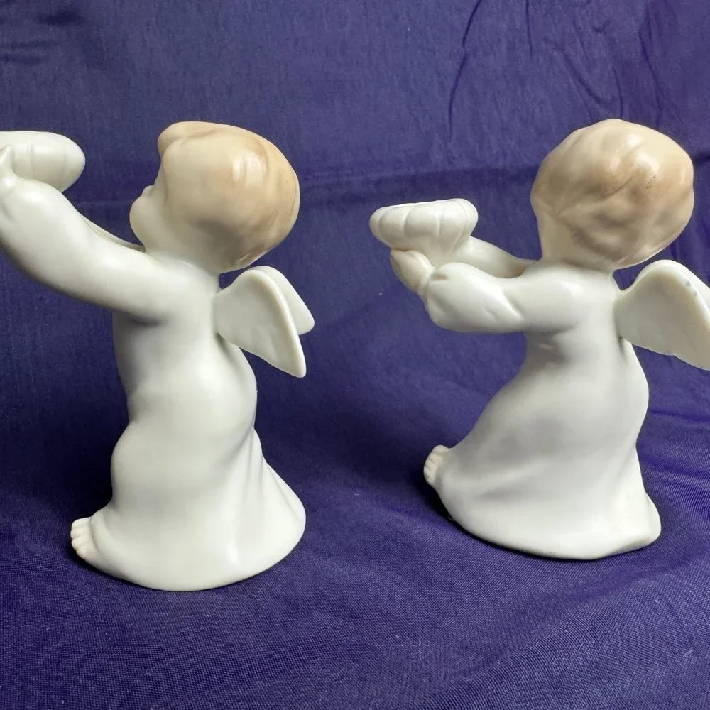 Vintage Porcelain Candlesticks Angels Set of 2 NO USED